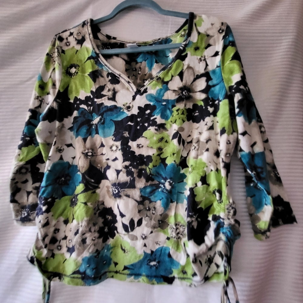 Carribean Joe island supply company blue/green flower 👕 SHIRT XL